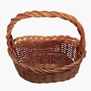 Wicker Basket With Twisted Handle Oval Large Decorative Storage Farmhouse